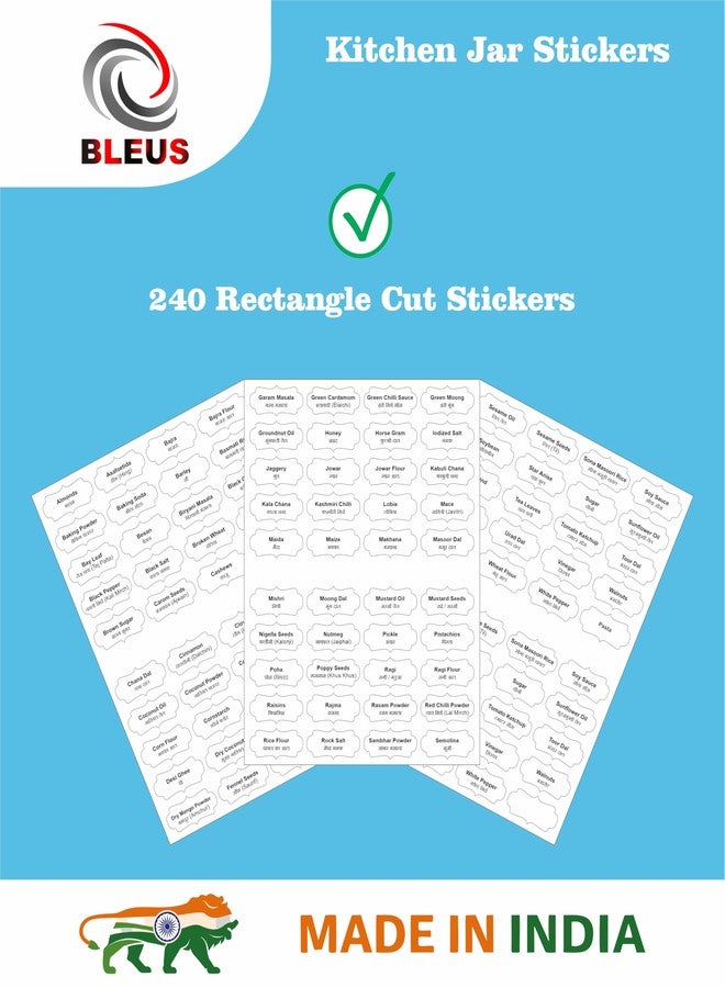 Bleus ملصقات برطمانات المطبخ من بلوس®، 200 قطعة | ملصقات فينيل مقاومة للماء، 25 × 50 مم | ملصقات تنظيم برطمانات المؤن والتوابل - Image 5