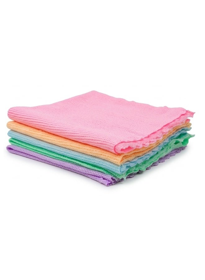 Universal Microfiber Cleaning Cloths Pack of 5, 30 x 30 cm, Reusable Lint Free Cleaning Wipes, Multicolor, Scratch Free for Glass, Kitchen, Bathroom and Furniture - Image 1
