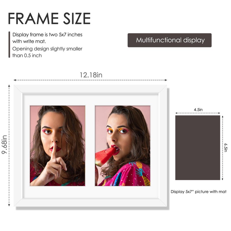 DUENPY 8.5x11 Double 5x7 Picture Frame Double Picture Frame Displays Two 5x7 inch Photos Available Horizontal Wall Mounting Display and Vertical White - Image 2
