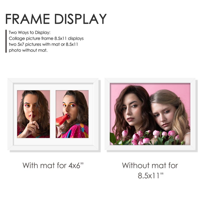 DUENPY 8.5x11 Double 5x7 Picture Frame Double Picture Frame Displays Two 5x7 inch Photos Available Horizontal Wall Mounting Display and Vertical White - Image 4