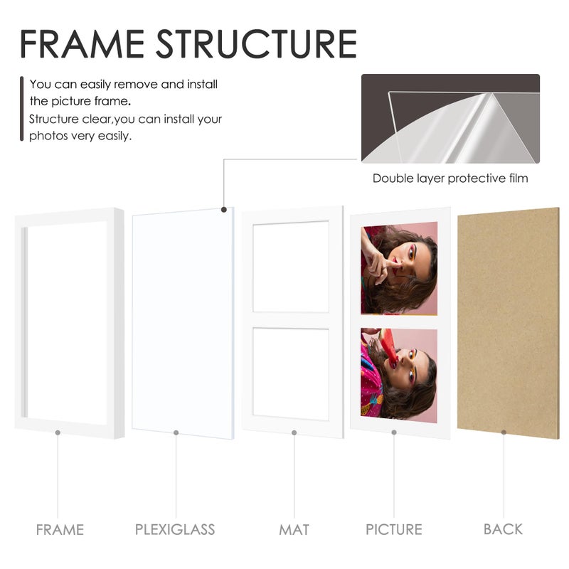 DUENPY 8.5x11 Double 5x7 Picture Frame Double Picture Frame Displays Two 5x7 inch Photos Available Horizontal Wall Mounting Display and Vertical White - Image 3