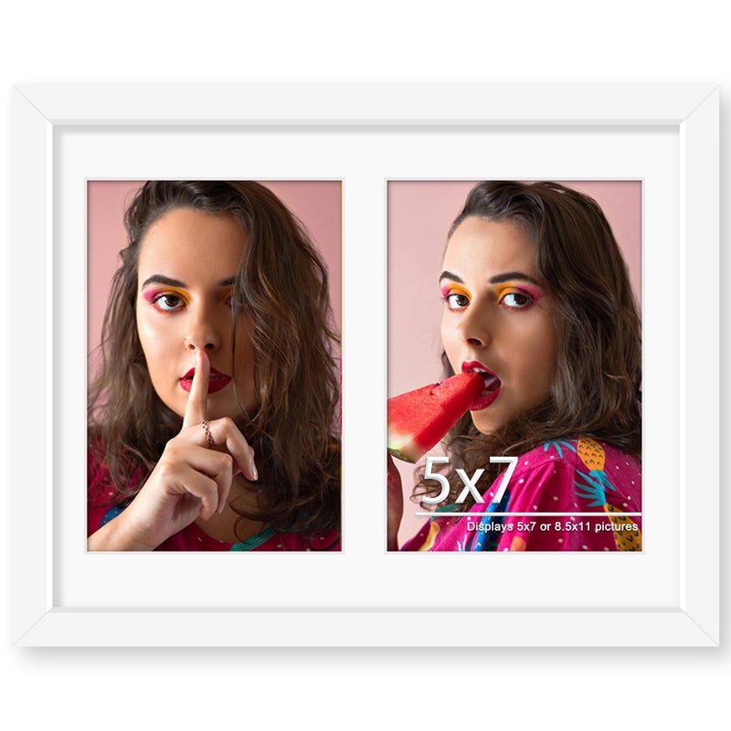 DUENPY 8.5x11 Double 5x7 Picture Frame Double Picture Frame Displays Two 5x7 inch Photos Available Horizontal Wall Mounting Display and Vertical White - Image 1