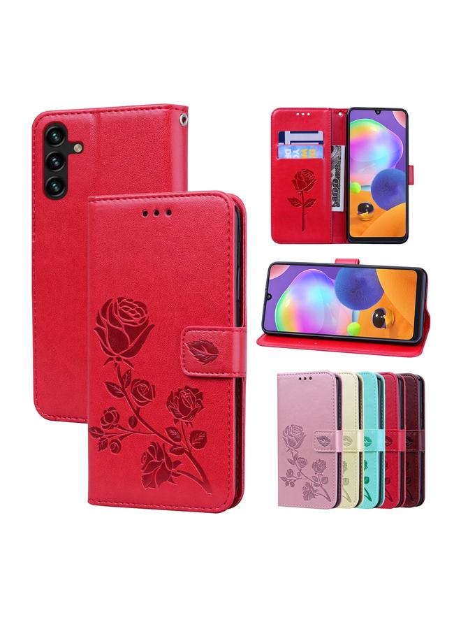 Zaboon For Samsung Galaxy A04 / A04s Rose Embossed Flip PU Leather Phone Case(Red)