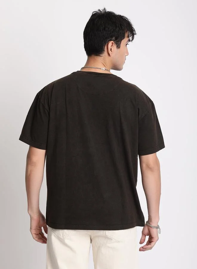 Styli Men Brown Oversized Acid Wash T-Shirt By Bene Kleed