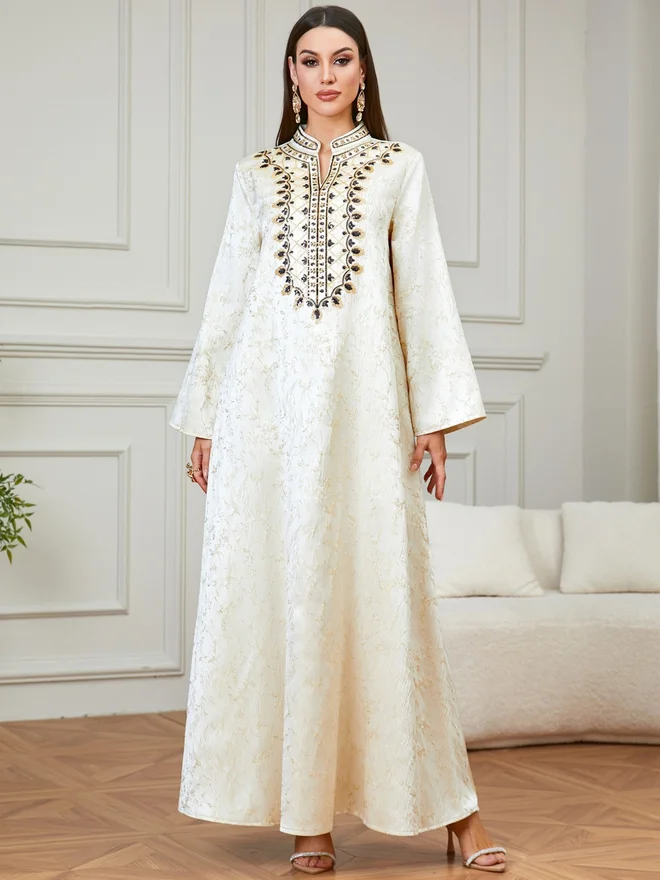 Take Two Cream Embroidered Pattern Jalabiya