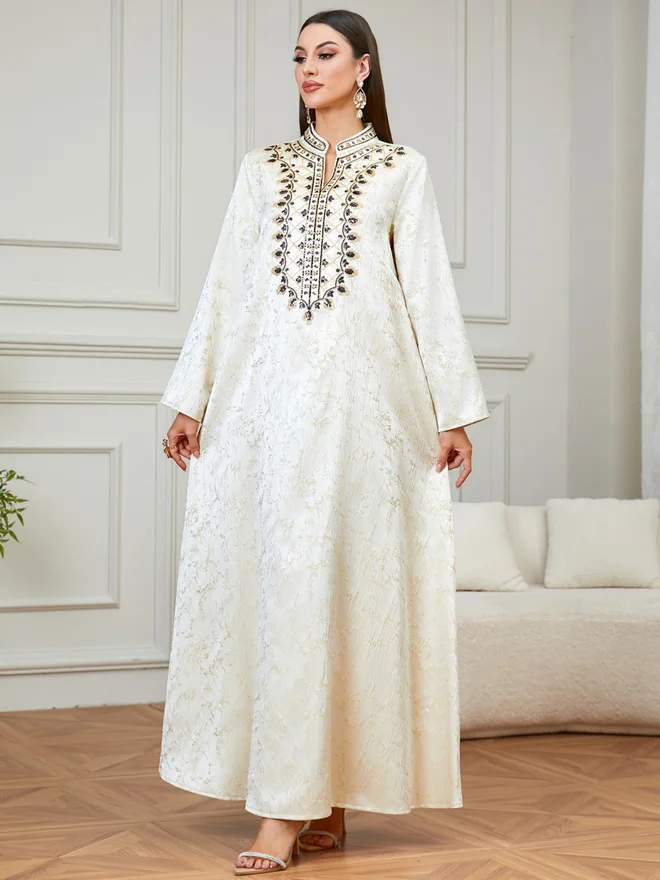 Take Two Cream Embroidered Pattern Jalabiya