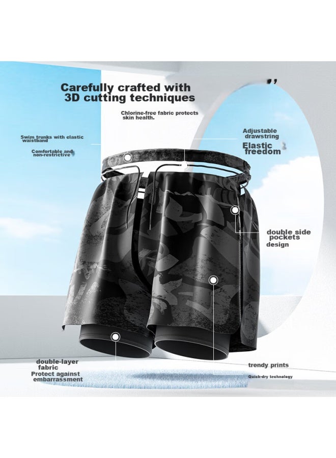 Li-Ning شورت سباحة للرجال، شورت سباحة مضاد للإحراج، مجموعة ملابس سباحة، معدات السباحة، 3068 أسود-رمادي، Xxxl - Image 4