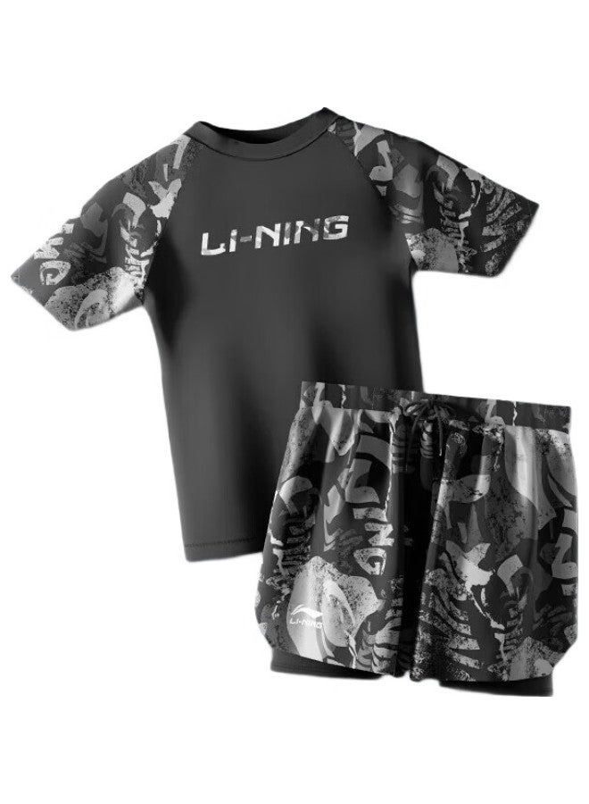 Li-Ning شورت سباحة للرجال، شورت سباحة مضاد للإحراج، مجموعة ملابس سباحة، معدات السباحة، 3068 أسود-رمادي، Xxxl - Image 2