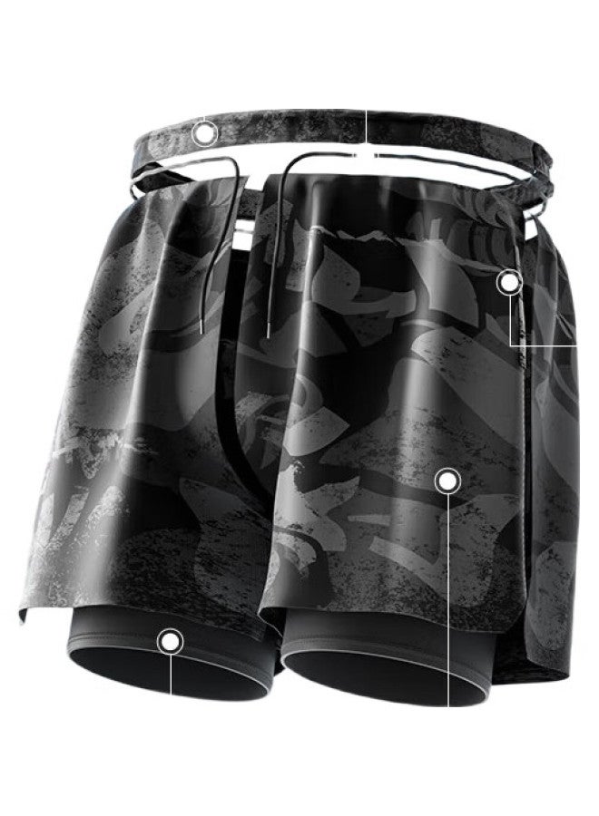 Li-Ning شورت سباحة للرجال، شورت سباحة مضاد للإحراج، مجموعة ملابس سباحة، معدات السباحة، 3068 أسود-رمادي، Xxxl - Image 3