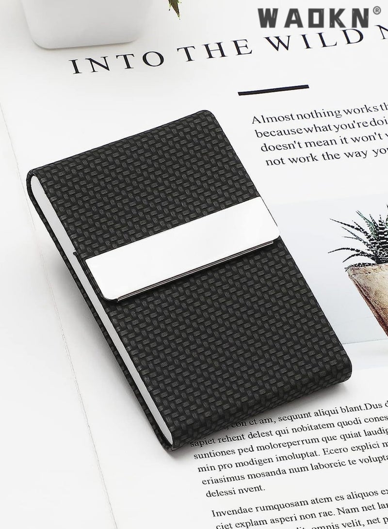 دبليو أيه أو كي أن حامل بطاقة العمل ، جيب بطاقة العمل المعدنية ، حامل البطاقة للنساء والرجال ، حاملي بطاقات الأعمال المهنية من جلد PU RFID حجب اسم حامل البطاقة مع مشبك مغناطيسي ، كربون أسود - Image 5