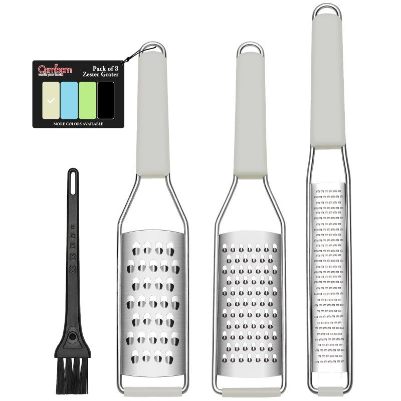 Cambom Lemon Zester Grater Threepiece Suit Heavy Duty Kitchen Tool for Parmesan Cheese Ginger Garlic Nutmeg Chocolate VegetablesFruitsStainless Steel Grater Dishwasher Safe Clear