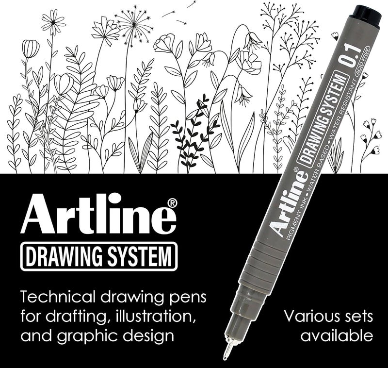 Art Line 230 قلم نظام الرسم، أقلام الرسم الفني للتخطيط، والتوضيح، والمزيد، 0.1 مم، 0.3 مم، 0.5 مم، و0.7 مم رؤوس دقيقة - أسود، عبوة 4 - Image 2