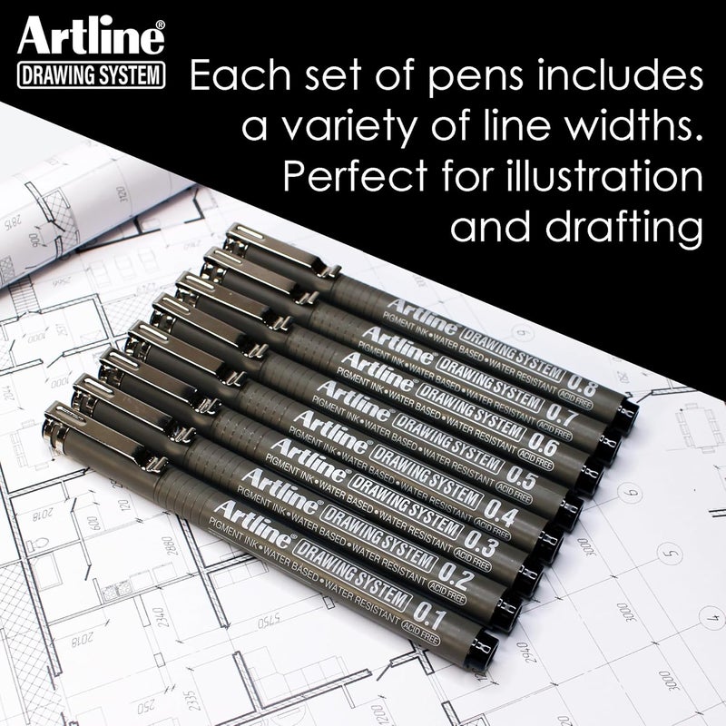 Art Line 230 قلم نظام الرسم، أقلام الرسم الفني للتخطيط، والتوضيح، والمزيد، 0.1 مم، 0.3 مم، 0.5 مم، و0.7 مم رؤوس دقيقة - أسود، عبوة 4 - Image 5