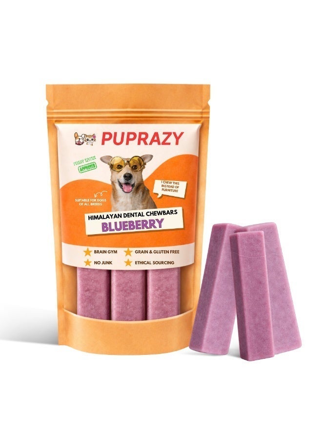 PUPRAZY Yak Cheese Himalayan Dog Chew Bars- Blueberry Flavor| All natural, Long-lasting Veg Dental dog treat Antioxidant bone - Image 1