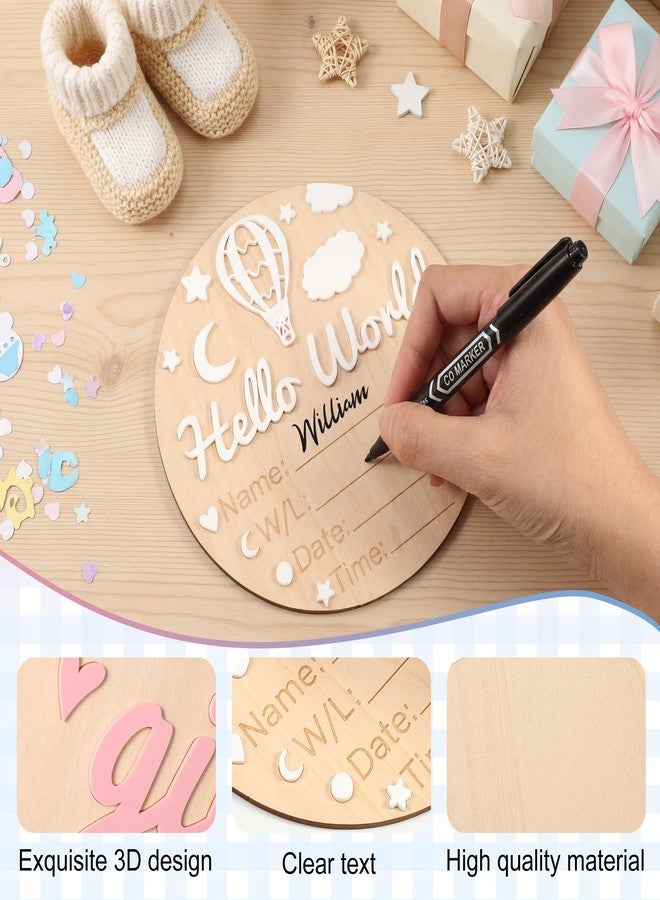 Fiwochic Baby Announcement Sign Set, 5.9 Inch Wooden Gender Reveal It's a Boy & Girl & Hello World Sign 3D Hot Air Balloon Design Newborn Board Plaque Pen for Hospital Shower Photo Props Nursery - Image 3