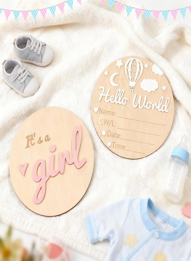 Fiwochic Baby Announcement Sign Set, 5.9 Inch Wooden Gender Reveal It's a Boy & Girl & Hello World Sign 3D Hot Air Balloon Design Newborn Board Plaque Pen for Hospital Shower Photo Props Nursery - Image 4