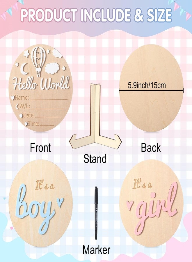 Fiwochic Baby Announcement Sign Set, 5.9 Inch Wooden Gender Reveal It's a Boy & Girl & Hello World Sign 3D Hot Air Balloon Design Newborn Board Plaque Pen for Hospital Shower Photo Props Nursery - Image 2