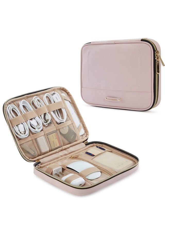 BAGSMART Electronic Organizer  Large Travel Cable Bag Cord Organizer Bag Electronics Accessories Cases For 7.9   Ipad Mini Iphone Cables Chargers Usb Sd Card Leather Pink  - Image 1