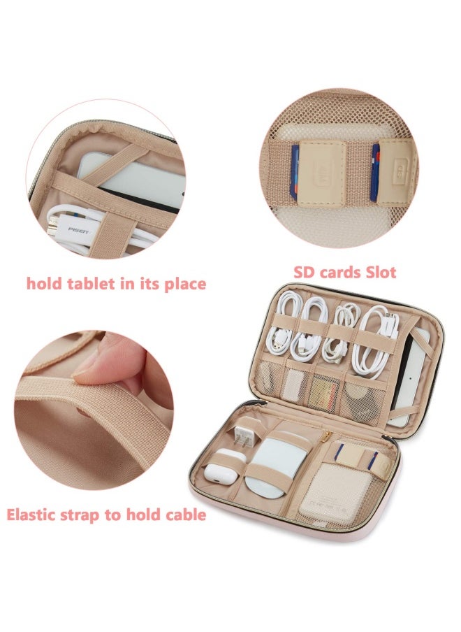 BAGSMART Electronic Organizer  Large Travel Cable Bag Cord Organizer Bag Electronics Accessories Cases For 7.9   Ipad Mini Iphone Cables Chargers Usb Sd Card Leather Pink  - Image 4