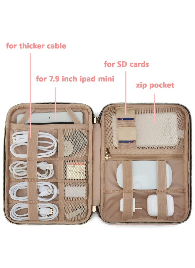 BAGSMART Electronic Organizer  Large Travel Cable Bag Cord Organizer Bag Electronics Accessories Cases For 7.9   Ipad Mini Iphone Cables Chargers Usb Sd Card Leather Pink  - Image 3