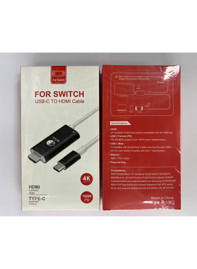 Suitable For SWITCH Nintendo Game Console Dedicated Type-c To HDMI Screen Converter 4K HD Conversion Line-Color:Black And White Screen Projection Line - Image 1