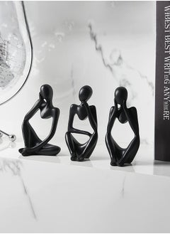 HOME TASTE Hometaste Abstract Resin Thinker Statue Set Elegant Home Decor Sculptures - Gold,White,Black Accents For Office, Living Room, Bookshelf - 3-Piece Set (Black) 
