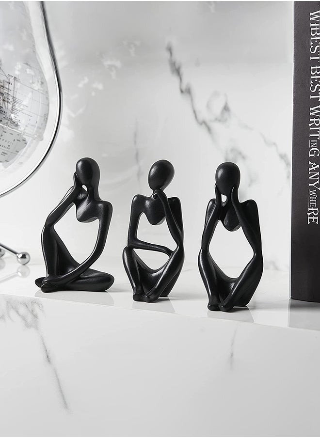 HOME TASTE Hometaste Abstract Resin Thinker Statue Set Elegant Home Decor Sculptures - Gold,White,Black Accents For Office, Living Room, Bookshelf - 3-Piece Set (Black) 