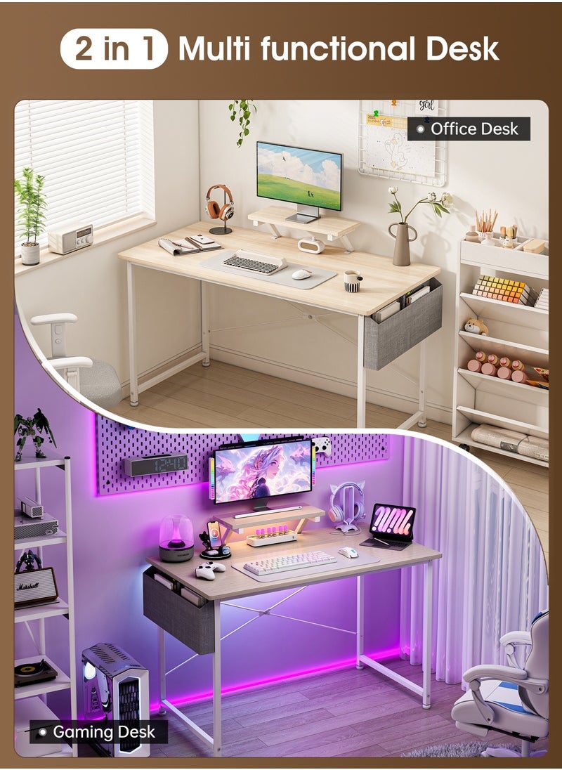 JANTENS Office Table with Storage Bag, Computer Desk with Monitor Stand, Study Desk for Home & Office, Compact Writing Workstation (110x50x75cm, Beige)  - Image 2