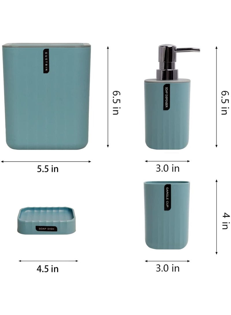 Bathroom Accessories Set 4 Piece Bath Ensemble Includes Trash Can, Soap Dispenser, Toothbrush Holder, Toothbrush Cup for Decorative Countertop and Housewarming Gift, Blue  - Image 2