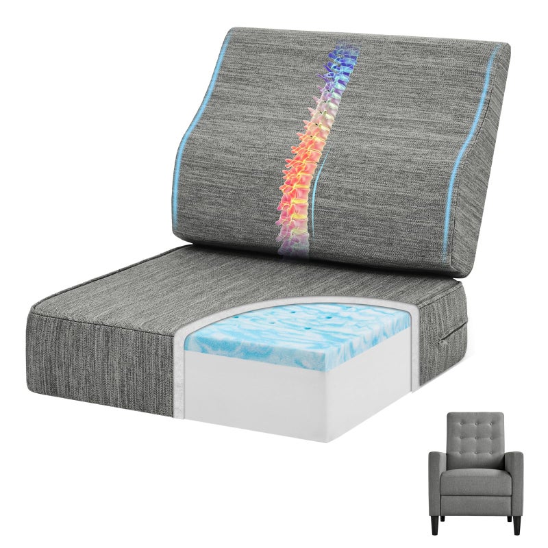 baibu Gel Memory Foam Recliner Cushions with Lumbar Support Pillow for Elderly, 20x20x5 Inch Thick Dual-Layer Patent Design Non-Slip Seat Cushion for Recliner Chair for Reduce Hip & Lumbar Pain, Grey - Image 1