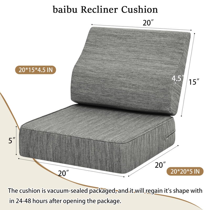 baibu Gel Memory Foam Recliner Cushions with Lumbar Support Pillow for Elderly, 20x20x5 Inch Thick Dual-Layer Patent Design Non-Slip Seat Cushion for Recliner Chair for Reduce Hip & Lumbar Pain, Grey - Image 3