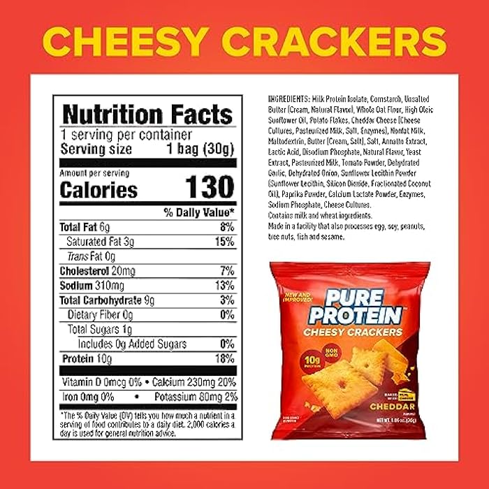 Pure Protein Cheesy Crackers, Cheddar, High Protein Snack, 10G Protein, 1.06 Oz (Pack of 12) - Image 2
