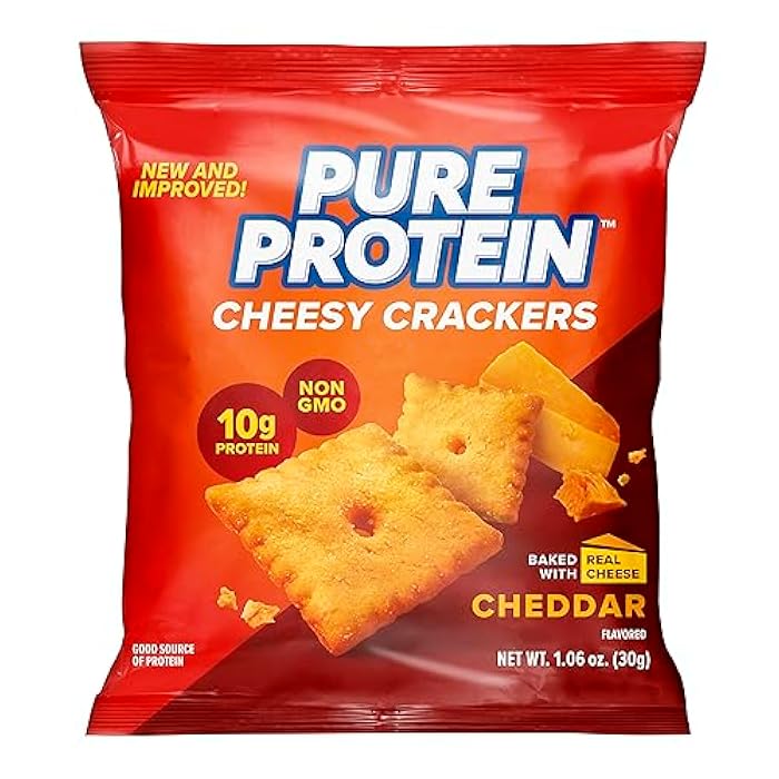 Pure Protein Cheesy Crackers, Cheddar, High Protein Snack, 10G Protein, 1.06 Oz (Pack of 12) - Image 1
