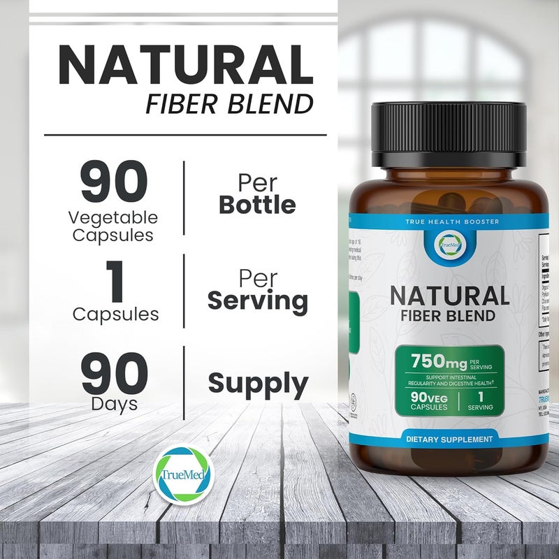 TRUEMED Natural Fiber Blend Supplement  Promotes Digestive Health Cholesterol Balance Cardiovascular Wellness  Psyllium Husk Chia Seed Flax Seed  750mg Organic Fiber Blend - Image 5