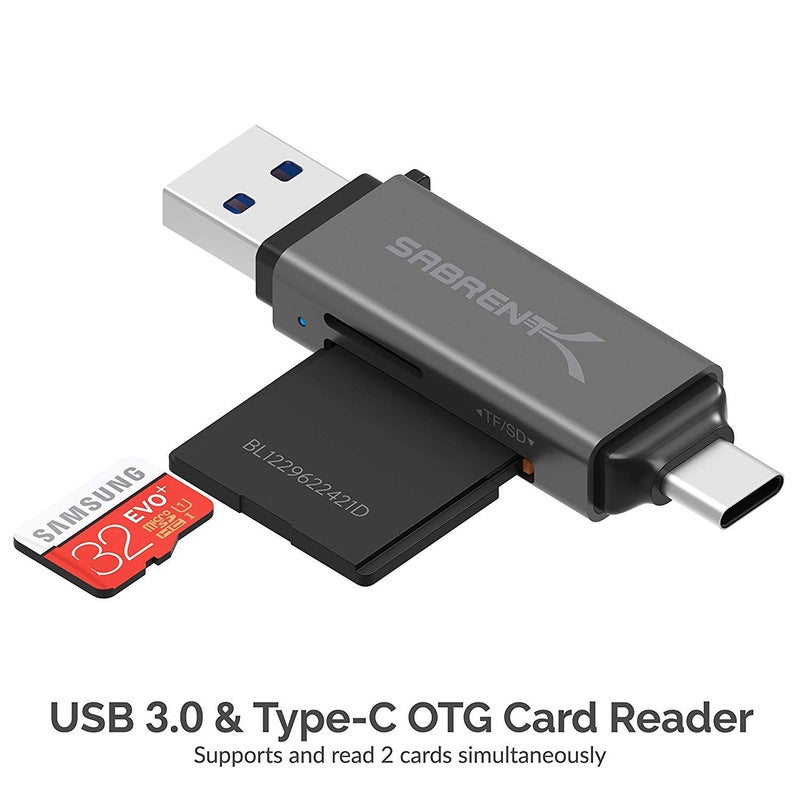 SABRENT SD Card Reader, High-Speed USB C to Micro SD Card Adapter, USB 3.0 OTG Dual Slots Memory Card Reader & 3.0 OTG â€“ High Speed Micro SD Card Reader for SD, SDHC, SDXC, MMC, T-Flash (CR-BCA2) - Image 2