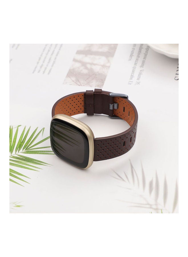 Leather Replacement Band for Fitbit Versa 3/Fitbit Sense Brown - Image 4