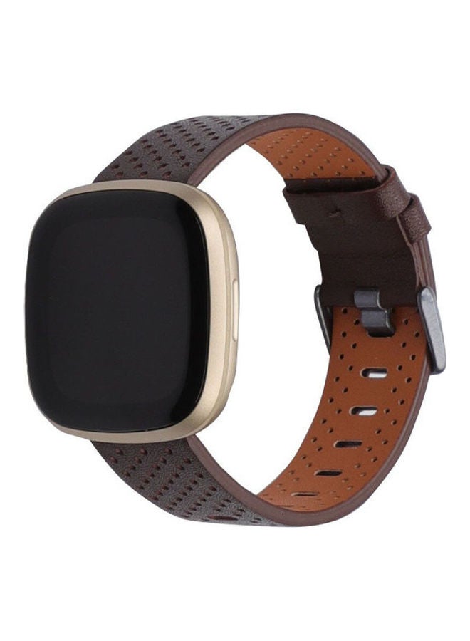 Leather Replacement Band for Fitbit Versa 3/Fitbit Sense Brown - Image 3