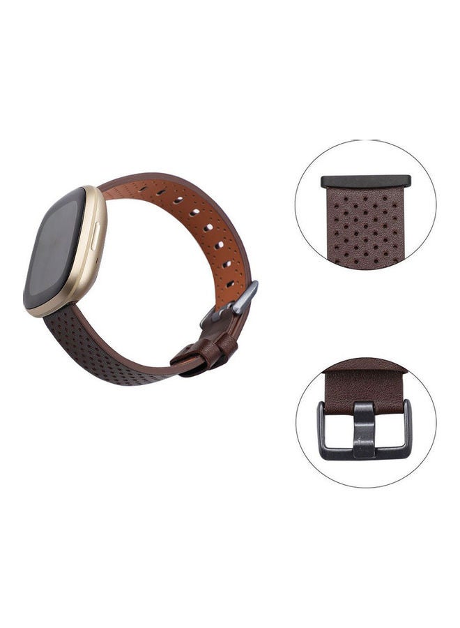 Leather Replacement Band for Fitbit Versa 3/Fitbit Sense Brown - Image 2