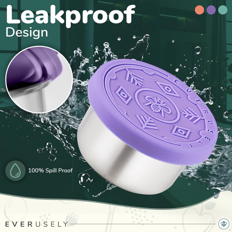 Everusely حاوية صلصة السلطة ميني ميني ميني إيفوسلي لالتقاط حاويات البهارات الصغيرة من الفولاذ المقاوم للصدأ مع حاويات صلصة الأغطية لأكواب خلع الملابس مع أغطية تراجع صلصة حاويات - Image 3