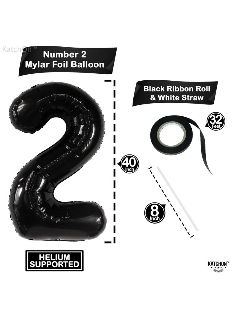 KATCHON Black Number 2 Balloon for 2nd Birthday or Anniversary Decorations  - Image 2