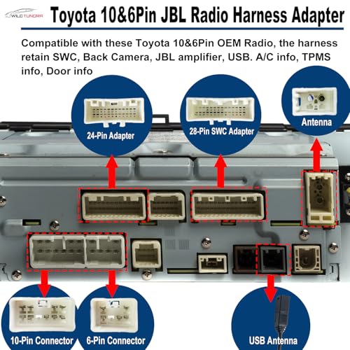 WildTundra JBL Radio Harness Adapter for Toyota with SWC Reverse Cable, 16Pin Android Car Stereo Wiring Harness with Antenna Adapter for 4Runner Camry Corolla Prius RAV4 Tacoma - Image 4