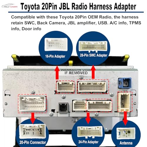 WildTundra JBL Radio Harness Adapter for Toyota with SWC Reverse Cable, 16Pin Android Car Stereo Wiring Harness with Antenna Adapter for 4Runner Camry Corolla Prius RAV4 Tacoma - Image 5