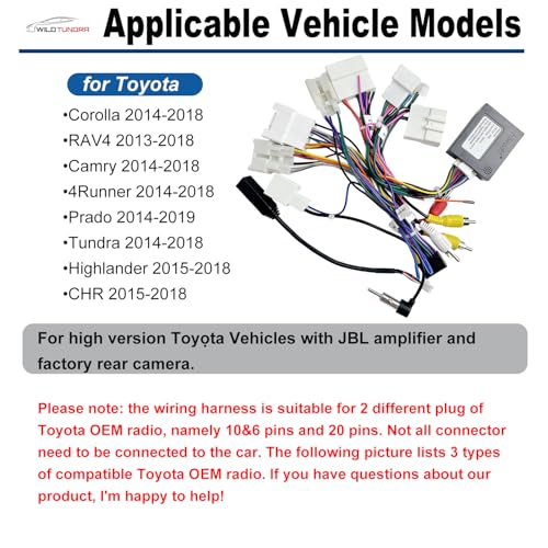 WildTundra JBL Radio Harness Adapter for Toyota with SWC Reverse Cable, 16Pin Android Car Stereo Wiring Harness with Antenna Adapter for 4Runner Camry Corolla Prius RAV4 Tacoma - Image 3
