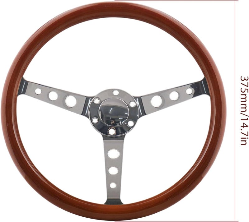 Donpida 380MM 15" Wooden Steering Wheel with Horn Button Kit - Classic Wood Grain Design - Image 5