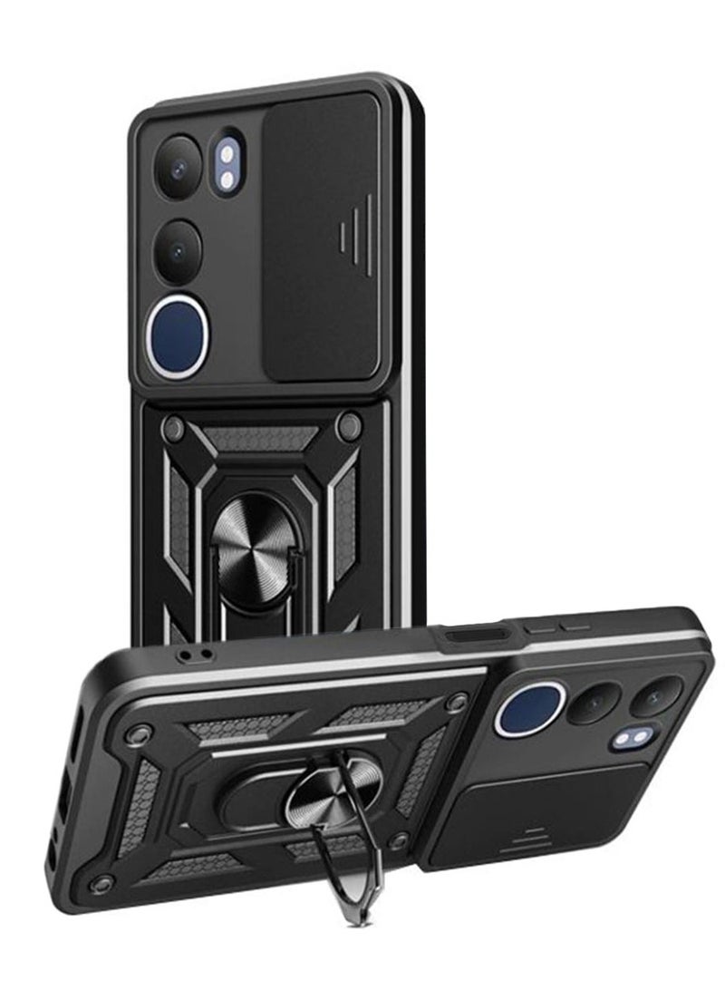 Case Cover For vivo  Y19s 4G , Slide Camera Lens , Magnetic Ring Holder Kickstand Protective Phone Case - Image 1