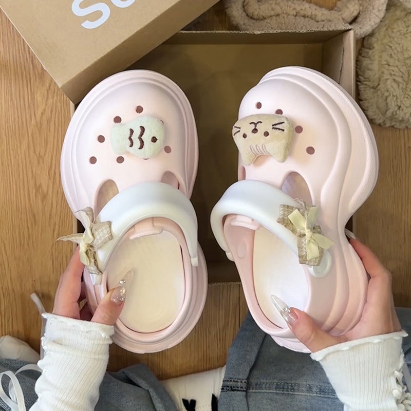 Cute Kitten Thick-Soled Height-Increasing Clogs For Women, Summer Outdoor Non-Slip Beach Sandals, Closed-Toe Mules, Popular Style For Women - Image 3