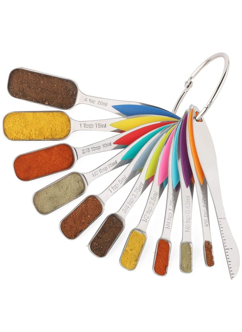 KASTWAVE - Measuring Spoons Set, Cooking Baking Tablespoon, Stainless Steel Long Handle Stackable Measuring Spoons for Measuring Dry and Liquid Ingredient, Fits in Spice Jar, 11 Pcs - Image 1