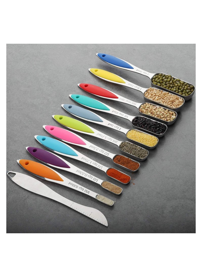 KASTWAVE - Measuring Spoons Set, Cooking Baking Tablespoon, Stainless Steel Long Handle Stackable Measuring Spoons for Measuring Dry and Liquid Ingredient, Fits in Spice Jar, 11 Pcs - Image 1
