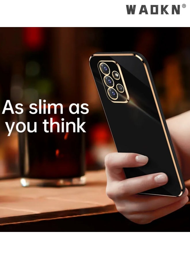 WAOKN Mobile Phone Case for Samsung Galaxy A73 5G Electroplated Protective Case Cover Protective Shell Plating Soft Cover Anti-Scratch Anti -Collision Cover (Gold-Black) - Image 2