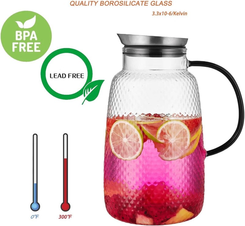 Purefold Pitcher with Lid, Glass Jug with Stainless Steel Lid for Hot and Cold Water, Fruit Tea, Coffee Maker, Ice Tea, Juice, Pineapple Series (Clear, 80 oz) - Image 5